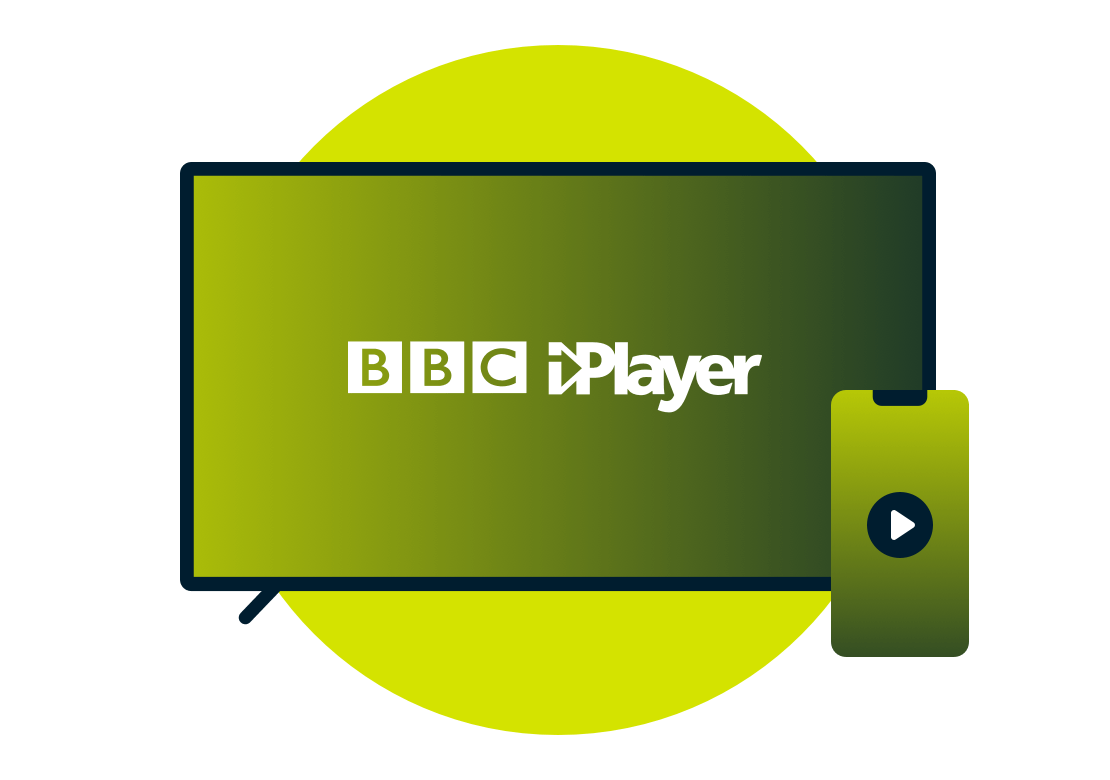 แล็ปท็อปและโทรศัพท์ที่มีโลโก้ BBC iPlayer