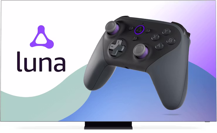 Sk&auml;rm med Amazon Luna-logotyp och kontroll.