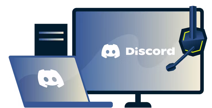 Discord logosu bulunan bir masa&uuml;st&uuml; ve diz&uuml;st&uuml;.