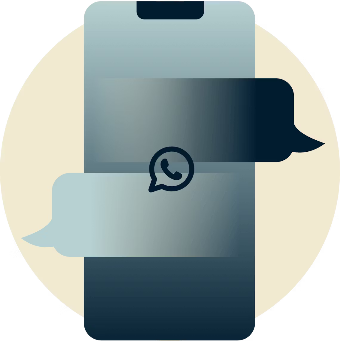 WhatsApp-ikon over chatbobler p&aring; en telefon.